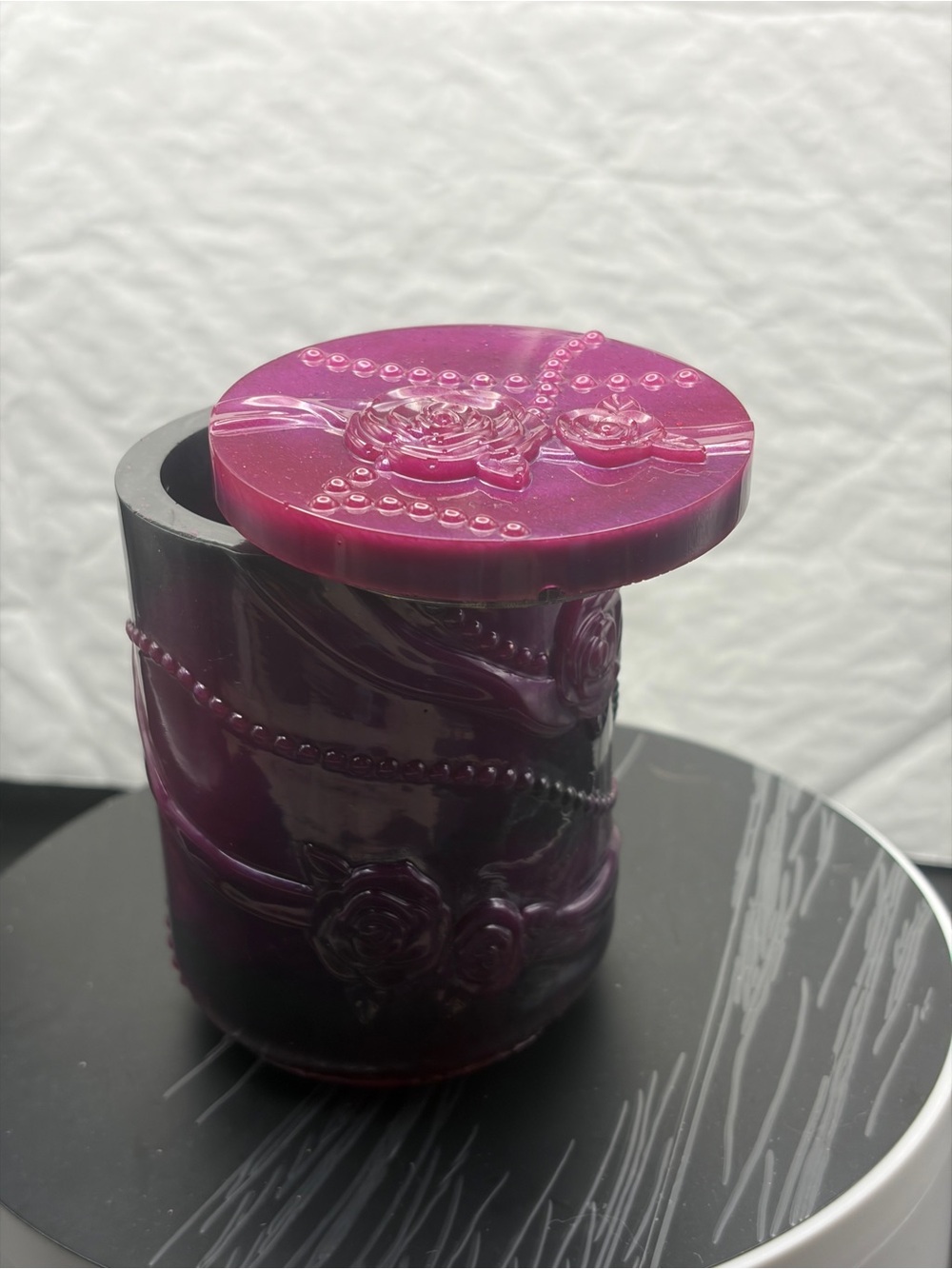 Purple Decorative Jewelry Canister with Rose Motif - Picture 2 of 3